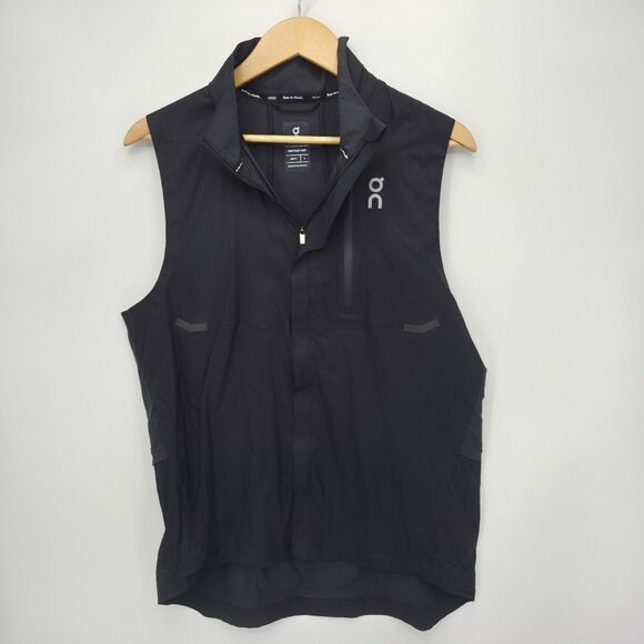 On Cloud Running Weather Vest Mens Large Black Zip Lightweight Weatherproof